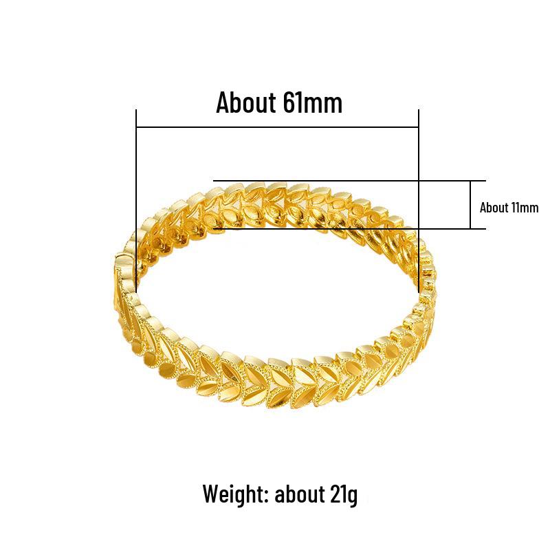 Gold-Plated Wheat Ear Buckle Bracelet & Double Layer Leaf Open Ring for Women