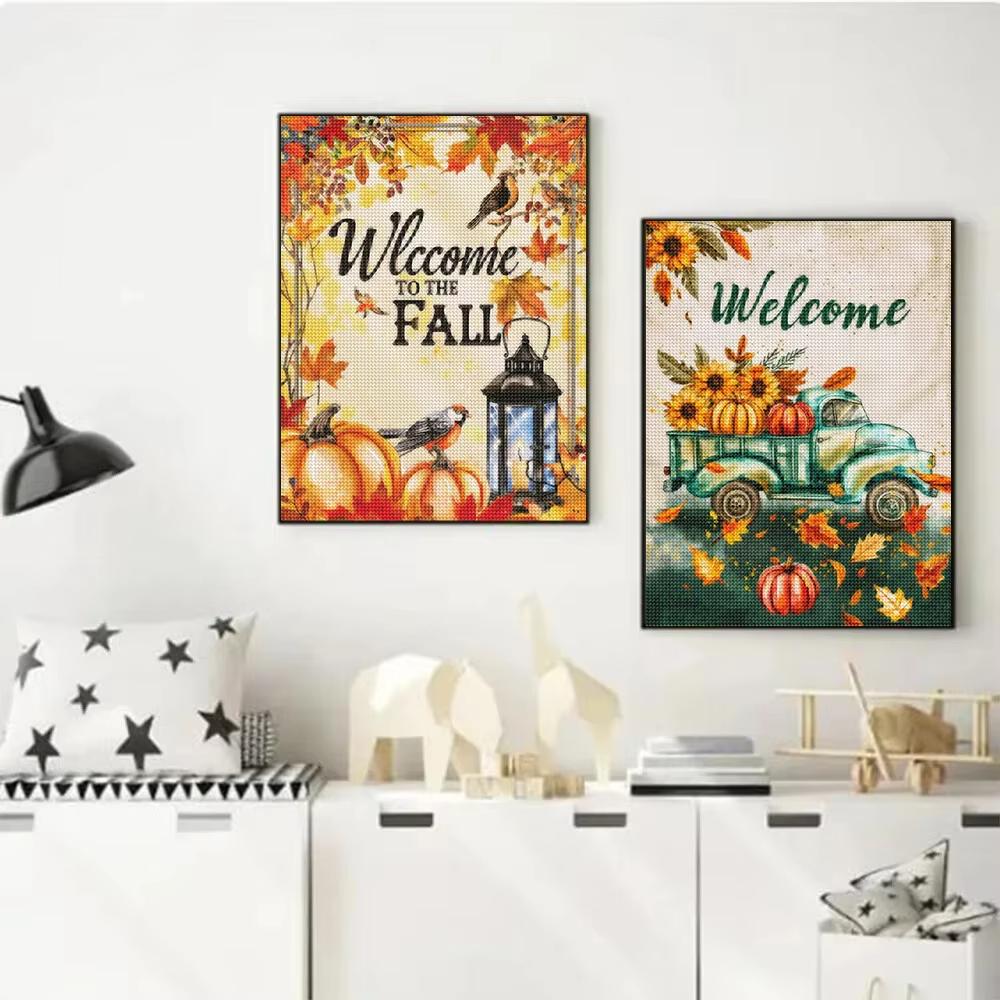 Set Pictură Diamant 5D Dovleac Peisaj de Toamnă Broderie Diamant Mozaic Artă Diamant Complet Imagine DIY Decor de Halloween Cadou