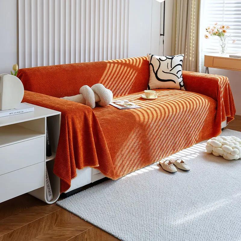 Soft Chenille Solid Color Couch Cover for Living Room Luxury Embroidery Sofa Cover Modern Simple Universal Non-slip Sofa Towel