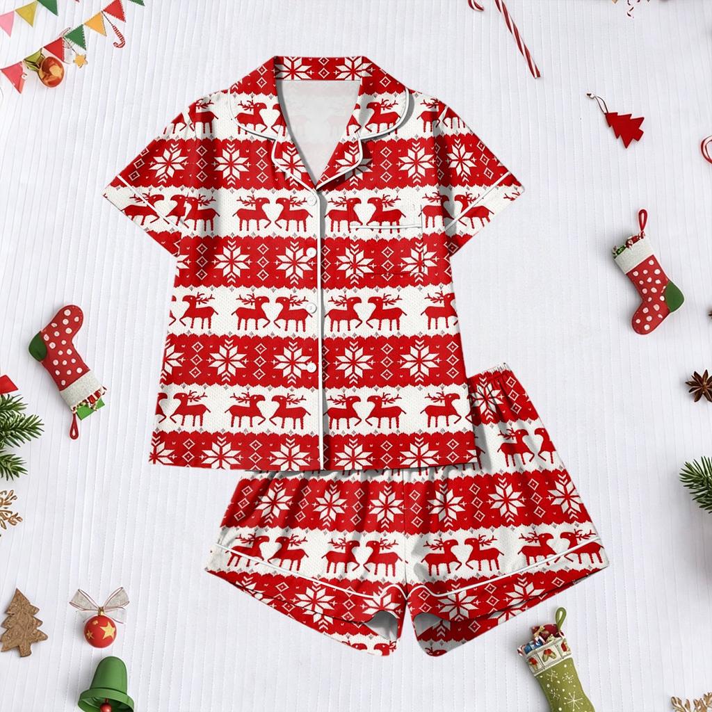 Women's 2 Piece Christmas Print Short Sleeve Casual Shorts Set