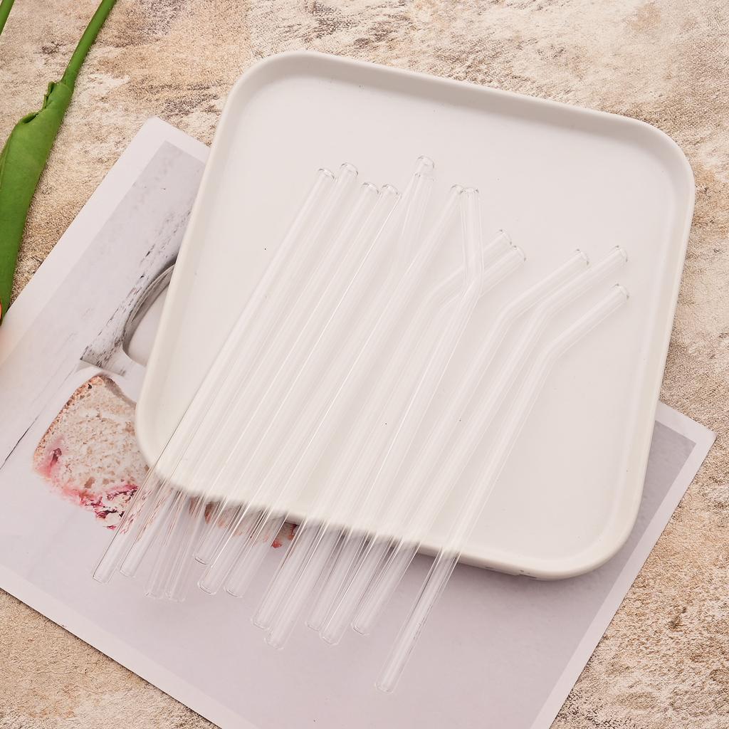 30 PCS Drinking Straws, 8 x 200 mm Bulk Reusable Glass Straws, Include 12 Straight 12 Bent 6 Cleaning Brush, Straws for Smoothies, Milkshake, Juice