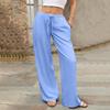 Women's Summer Casual Wide Leg Pants Elastic Waistband with Drawstring Pockets Lightweight Loose Fit Lounge Trousers for Everyday Wear
