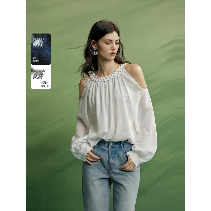 ELLE  Floating Moonlight  Women s Off-Shoulder Design Shirt S
