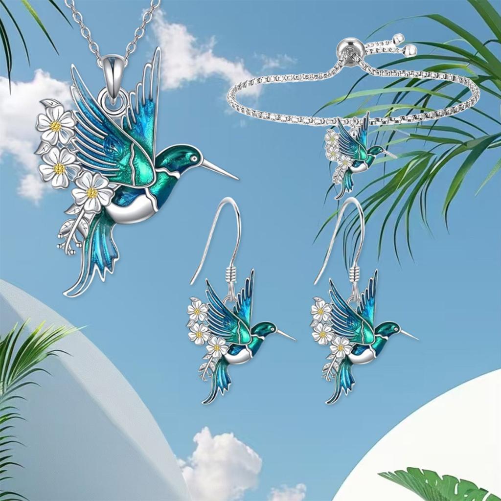 Hummingbird Daisy Pendant Necklace Earring Pendant Set Fashion Exquisite Elegance Daily Versatile Set