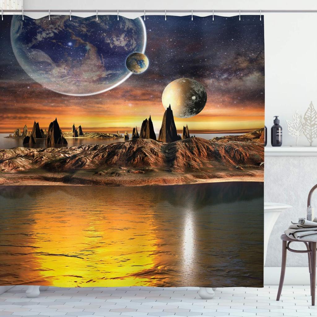 Halloween Shower Curtain, Spiders Hanging From Their Traps Horror Inspired Design Grayscale Cartoon, Cloth Fabric Bathroom Decor