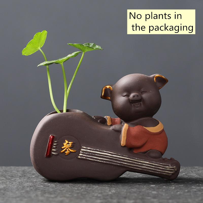 1PCS Ceramic Tea Pet Ornaments Small Buddha Statue Monk Figurine Desktop Flower Pot Hydroponic Plant Decoration Tea  Accessories