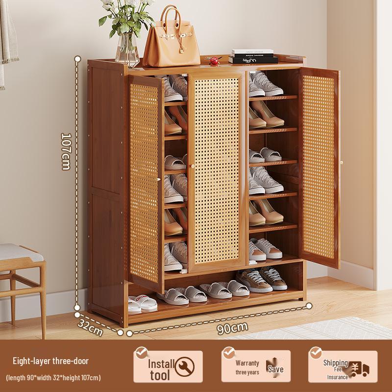 Japanese Rattan Dustproof Shoe Cabinet - Compact, Large-Capacity Entryway Storage Rack