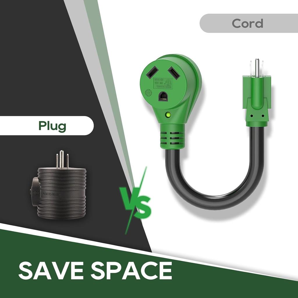 RVGUARD Overload Protector RV Power Adapter Plug Circuit Breaker, 30 Amp To 110 Volt RV Adapter Plug, NEMA 5-15P To NEMA TT-30R Electrical Power