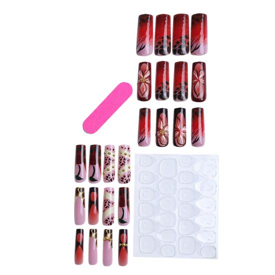 1 Set Women Press on Nails Almond French Tip Stick-on Long Fake Nails Full Cover Glue on False Nails DIY Manicure