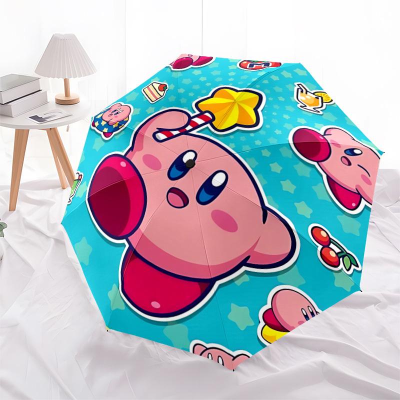 1pc Kawaii Kirby Automatic Open/close Folding Portable Umbrella with 8-Rib Structure for Women/Men, All-Season Use a0901147