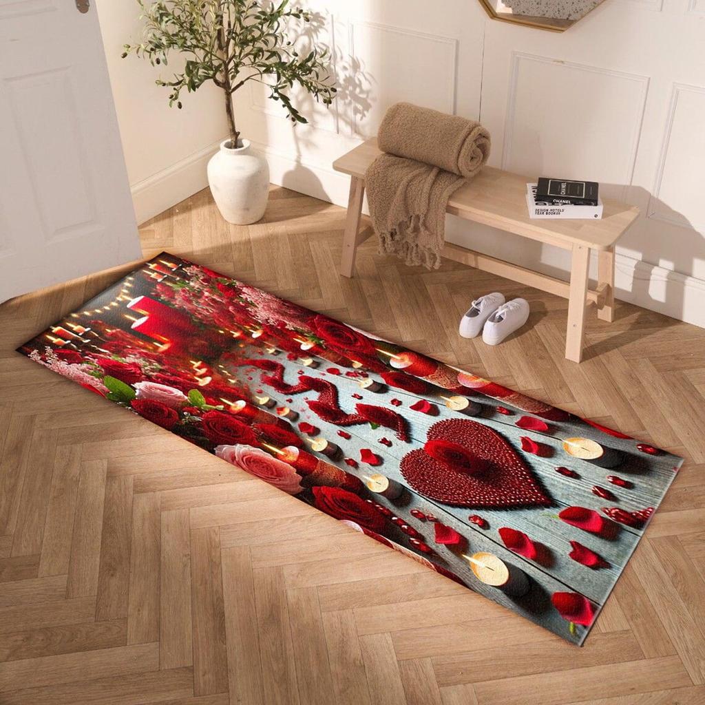 Rose Flowers Runner Rug Valentine's Day Romantic Flower Decoration Carpet Corridor Porch Decoration Carpet Home Decoration Rug
