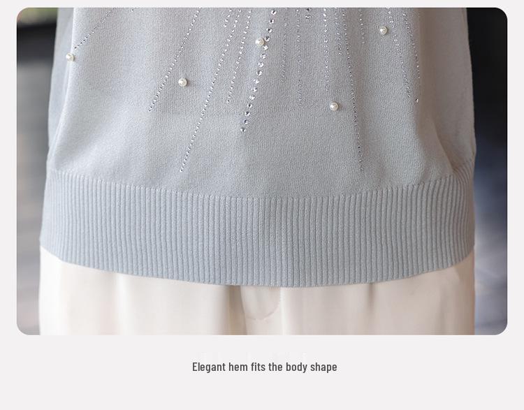 Stylish Summer Ice Silk Short-Sleeve Top for Mom - Knitted Cardigan T-shirt for Middle-Aged & Elderly Women, 2026 Collection