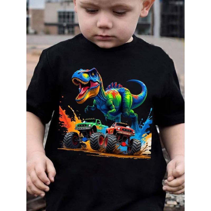 European sizes [Dinosaur Truck Tee] Boys  Dinosaur Truck Print T-Shirt | Summer Fashion Short Sleeve Casual Top 98cm чёрный
