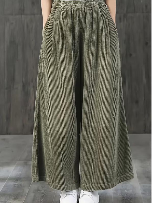 

Women s Elastic Waist Corduroy Wide-Leg Skirt Pants XXL армия зеленый