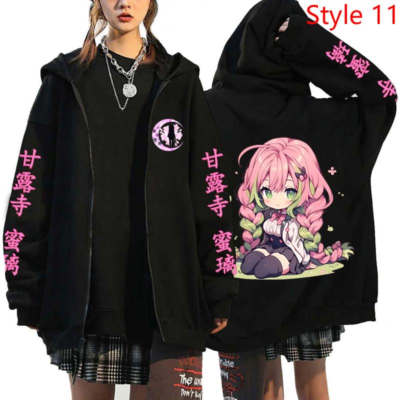 Neue Anime Kanroji Mitsuri Druck Hoodies Cartoon Zip Hoodies Damen Herren Mode Langarm Reißverschluss Pullover Harajuku Sweatshirt