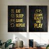 Modern Abstract Gaming Gamer Quotes Canvas Posters Black Golden Game Painting Wall Art for Living Room Kidsroom Decor Cuadros