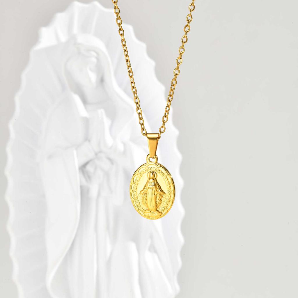 Gold Plated Virgin Mary Pendant Necklace For Women Stainless Steel Chain Choker Necklaces Religious Pray Jewelry Gift