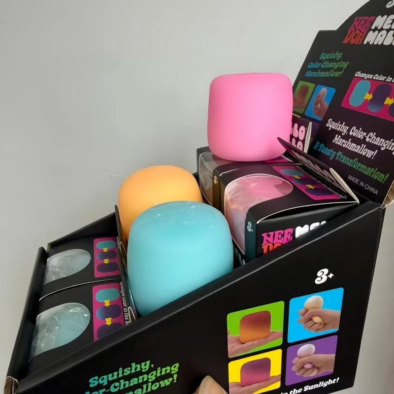 Needoh Mello Mallo Squishy Ball Marshmallow UV Reactive Sun Color Changing Toy Squeeze Dough Filled Fidget Anxiety Relief Toy