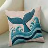 Double Sided Whale Tail And Ocean Waves Design Soft Throw Pillow Cover For Bed Sofa And Lounge Chair Home Decoration