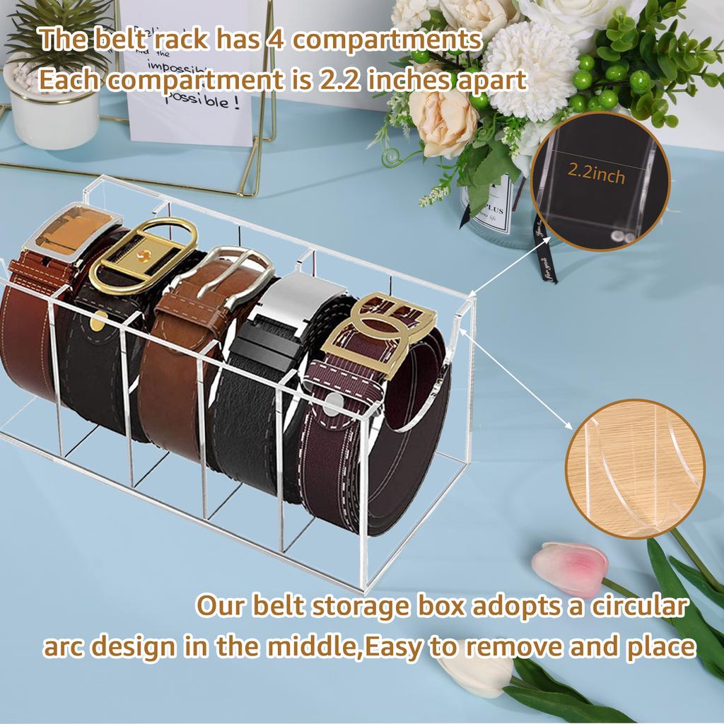 5 Grid Belt Organizer Box Transparent Acrylic Belt Display Case for Tie Bow Tie Women Men Belt Holder