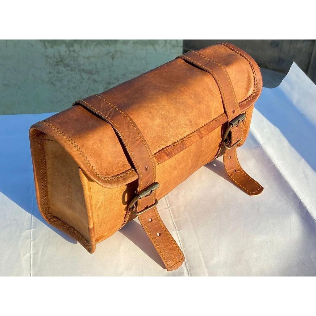 Bag Tool Saddle Motorcycle Luggage Leather Pouch Side Bags Storage Brown Pannier