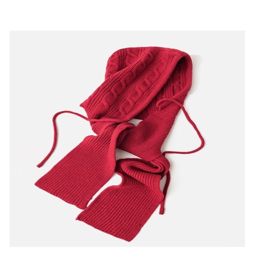 

Winter Warm Knitted Pullover Hat Integrated Beanies Caps New Hooded Scarf червоний