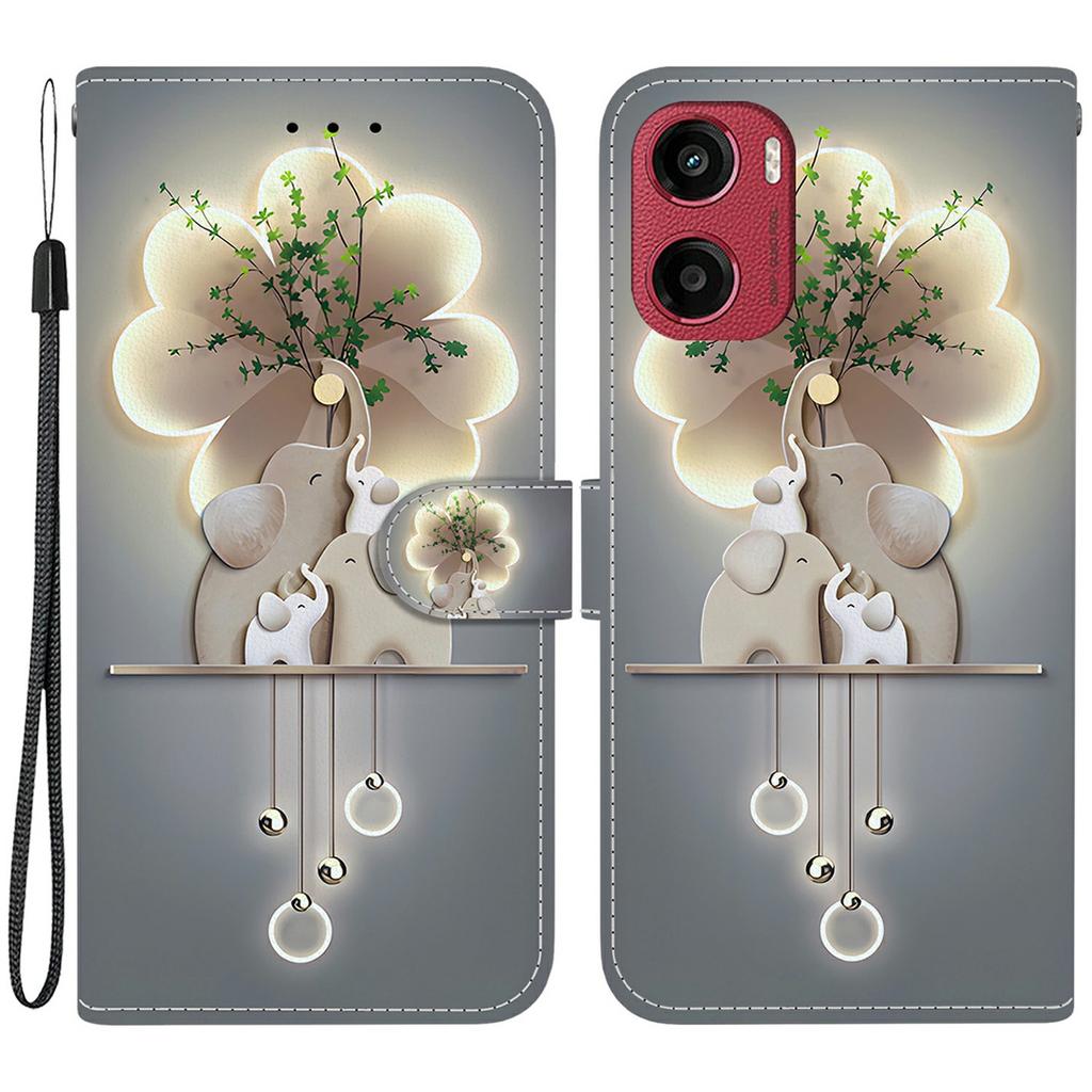 For Motorola Moto G05 4G/E15 4G Case Pattern Printing Anti-Drop Leather Flip Wallet Phone Cover with Lanyard