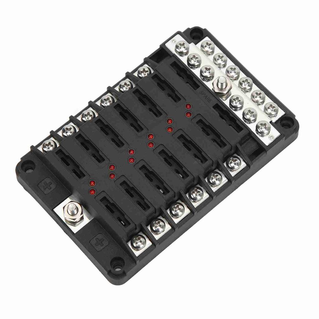 12 Way Blade Fuse Block Waterproof Fuse Box Holder with Negative Bus LED Indicator for Car Marine Bo