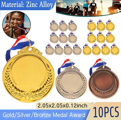 10PCS 5.2cm Gold/Silver/Bronze Medal Award with Neck Ribbon Versatile Commemoration Prize Medals for Sports Games