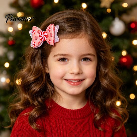 Charming Hair Clips for Photo Shoots Christmas Candies Bow Clip Women Girls, Sweet Glitter Hairpins, Artificial Leather Accessories Clip, Cute