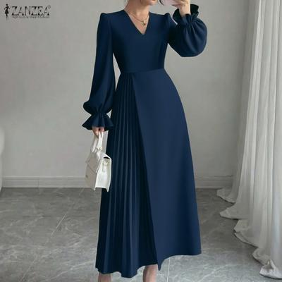 Women Casual V-Neck Loose Long Sleeve Dress