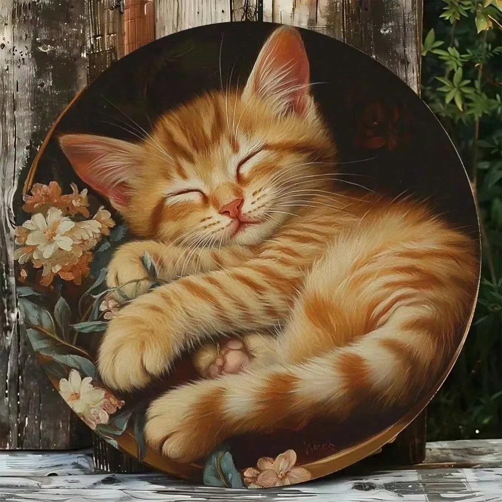 Metal Tin Sign Cat Flower Wall Art Home Decor
