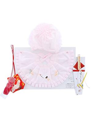 Kimono Shrine Visiting Food Set for Hood Amulet Suehiro 4 Piece Comes with Cosmetic Box [Kyoto Town] Girls, Pink, (Hat), Bib, Bag, Fan, Set, [Baby
