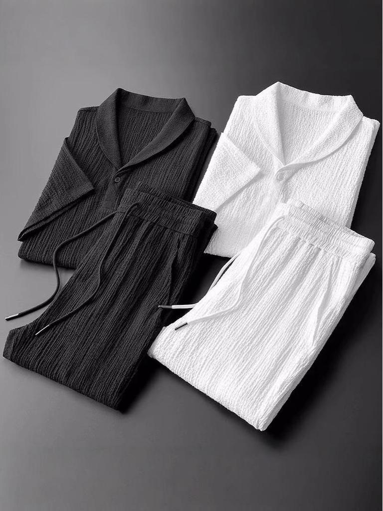 Men's Summer High-End Sporty Fashion Two-Piece Set: Lightweight Short Sleeve and Pants