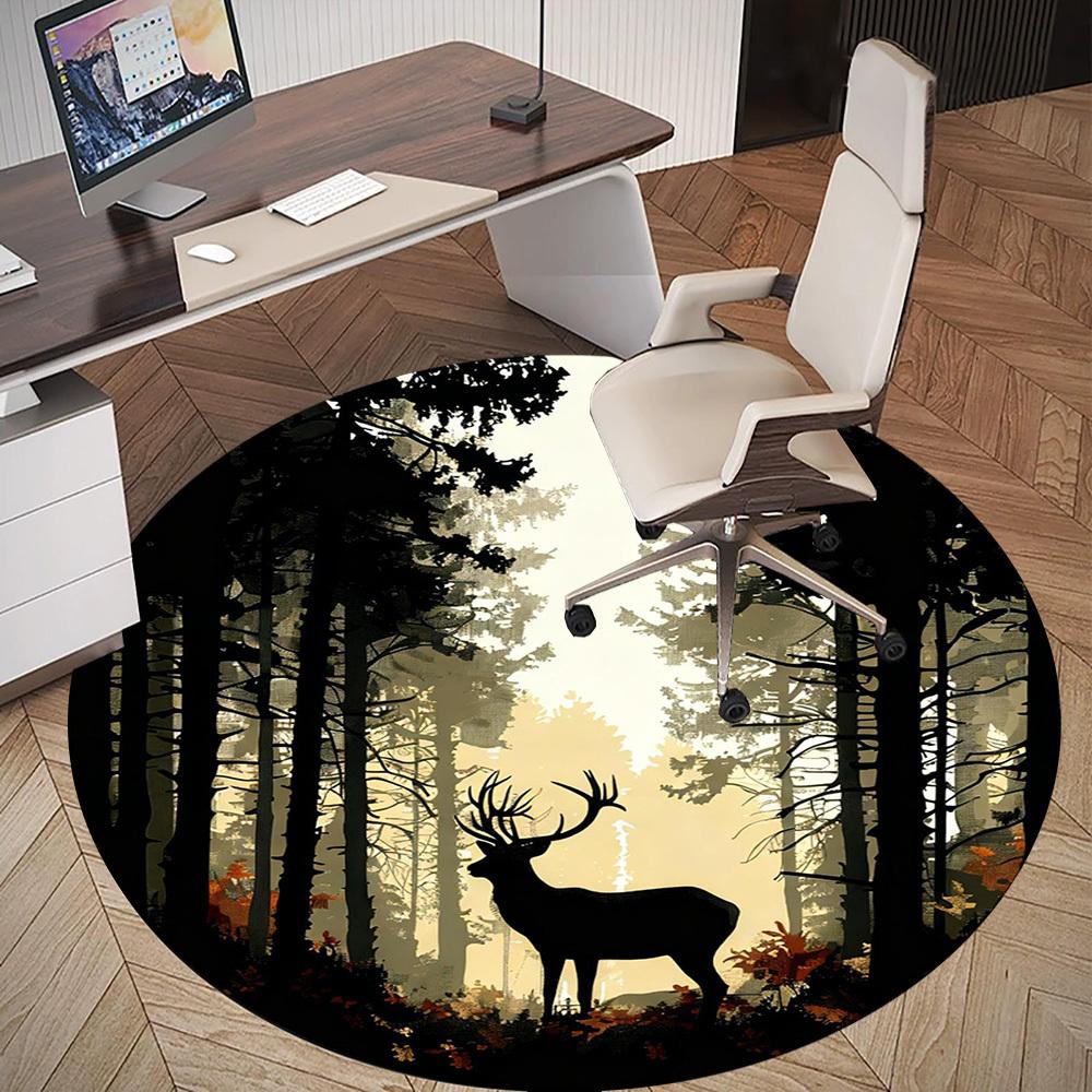 1pc Deer Forest Round Chair mat office Area Rug - Non-Slip, Floor Mat for Office, Bedroom, Ideal home decor gift c0112149