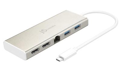 J5create 6-in-1 Mini-Dockingstation Dual-Monitor PD60W HDMI4K 2K Kabelgebundenes LAN Aluminiumgehäuse MacOS Kompatibel mit MacBook USB-C USB3.0 Windows,
