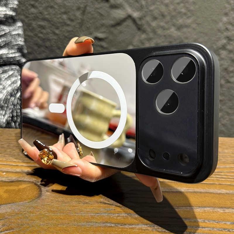 

Instantly Change 17 Make-up Mirror For Magsafe Magnetic Case For iPhone 17 16 15 14 13 12 Pro Max Large Window Lens Matte Cover iP 17 чёрный