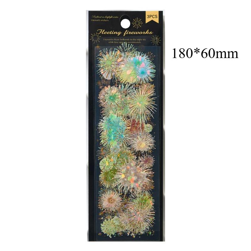 3Sheets Long Fireworks Flat PET Stickers Adhesive Diy Stick Labels Decorative Diary Album Scrapbooking Material