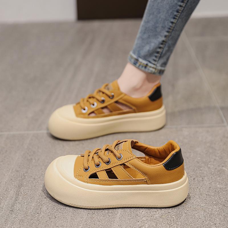 Casual Thick Bottom Hollow Out Breathable Low Heel Women Shoes 2024new Fashion Simple Color Matching Shoes for Women Summertime