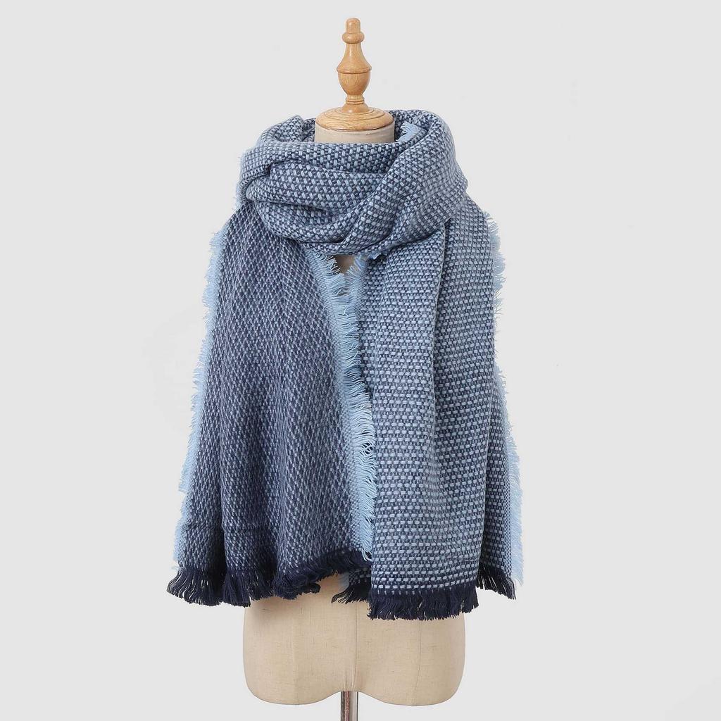 Winter imitation cashmere thickened warm scarf women's wear dual-purpose versatile skin-friendly and comfortable widened plaid fringed scarf
