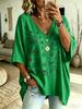 Women's Casual V-neck T-shirt, Oversized Half Sleeved Holiday Printed Top
