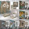 Butterfly Daisy Sunflower Shower Curtain Sets Retro Floral Vintage Country Farmhouse Flower Rustic Wooden Bathroom Decor Sets