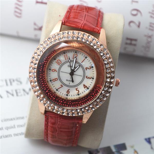Fashion Ladies Rhinestone Quartz Watches Leather Strap Quicksand Crystal Casual Wrist Watch