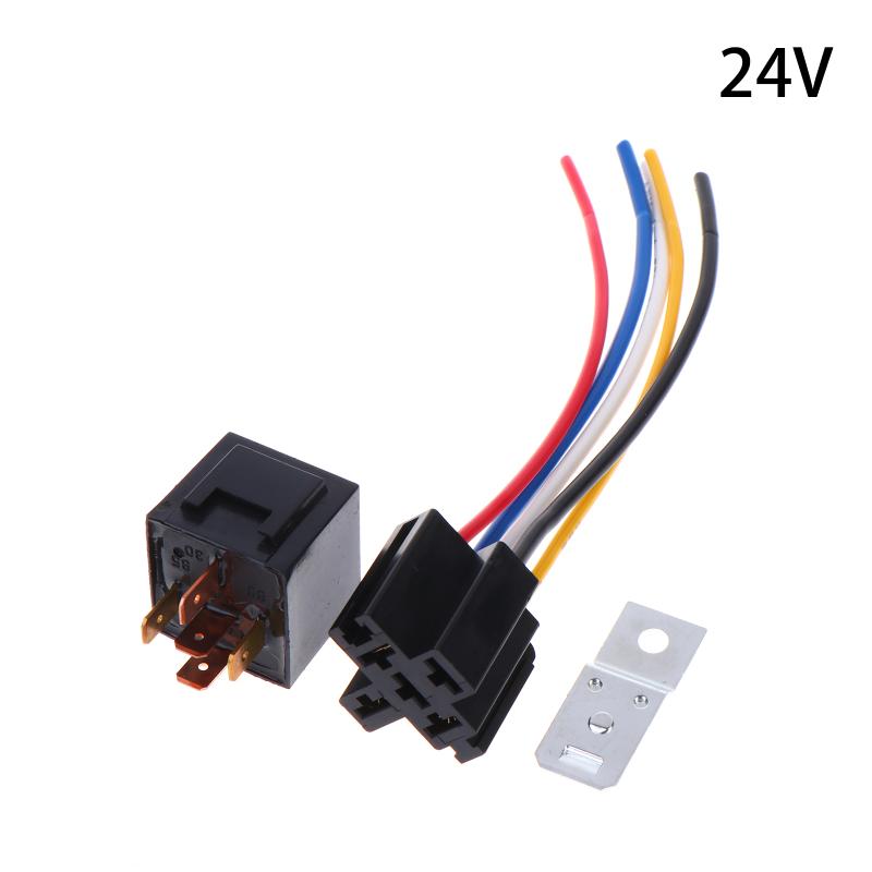 Automotive Relay 12V/24V 5Pin 40A Car Relay With Harness Socket Black Red Copper Terminal Auto Relay Socket SPDT Harness Cable 24V 5Pin