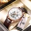 POEDAGAR Automatic Mechanical Tourbillon Business Watch Casual Date&Week&Month Luminous Waterproof Leather Men Watch Relojes