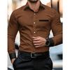 Men's Wrinkle Free Long Sleeve Shirt, Stretch Slim Fit Contrast Collar Luxury Commute Business Casual Shirt for Young Men