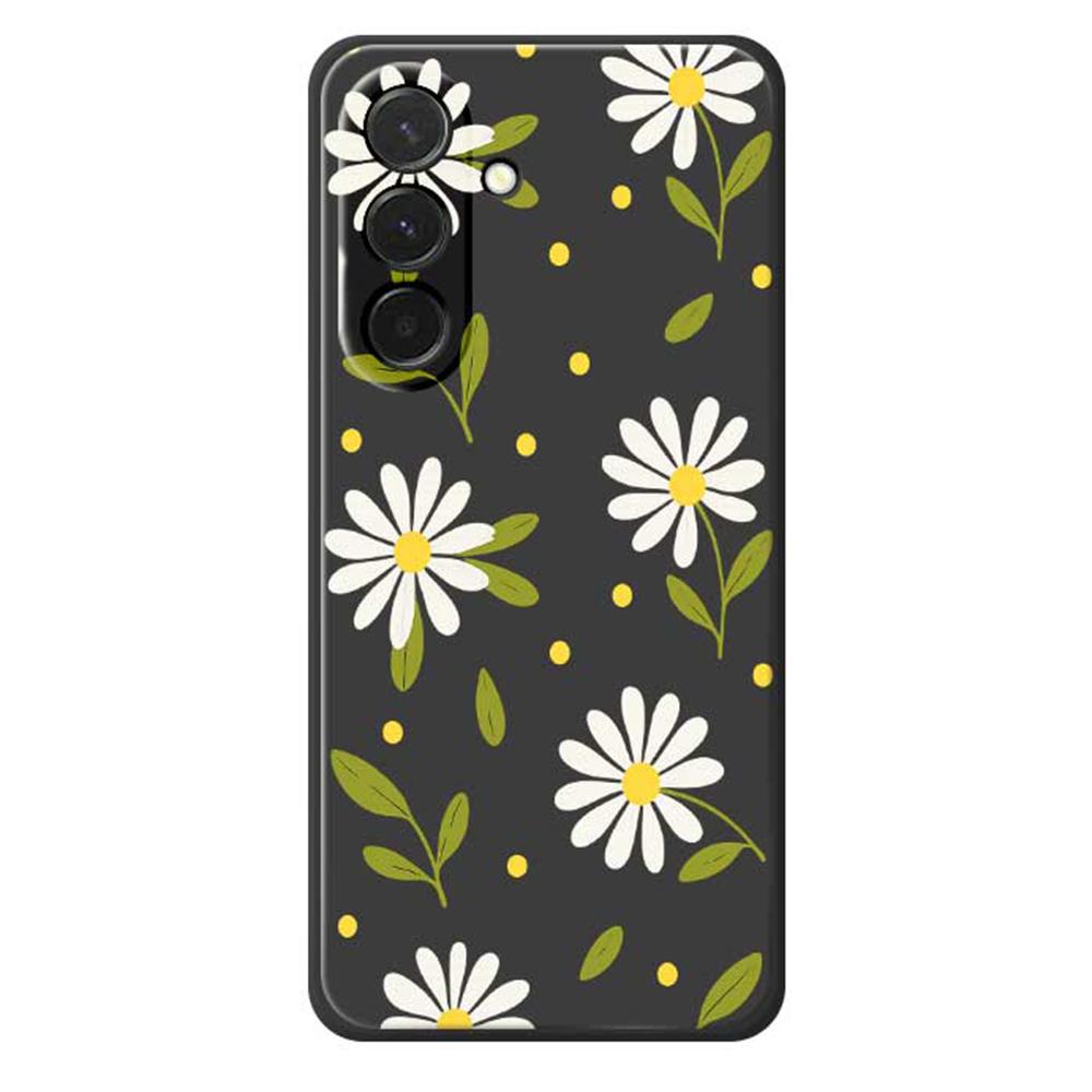 For Samsung Galaxy A36 5G Case White Flowers Green Leaves Pattern Printing Straight Edge TPU Phone Back Cover