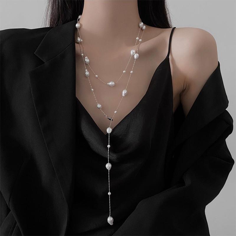 Women Baroque Pearl Necklace for Women Girls Chic Aesthetic Multiple Styles Wearing Party Dress Necklace Jewelry Gift