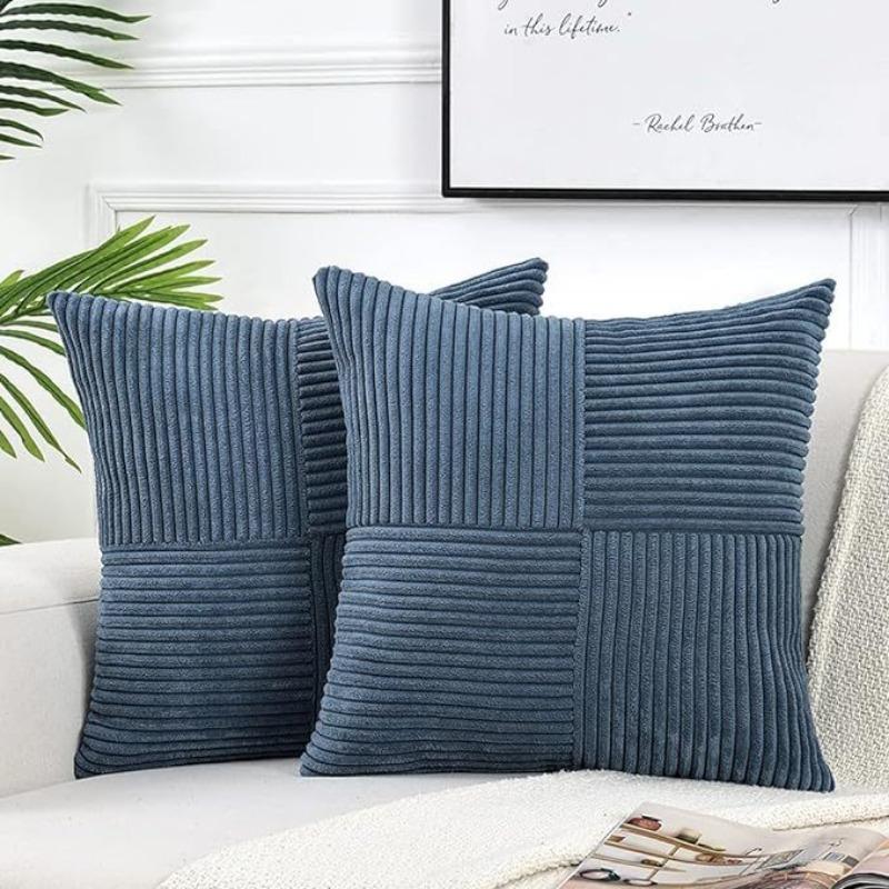 

Design Retro Corduroy Patchwork Pillow Covers Christmas Throw Pillow Cases Stripe Decorative Cushion Covers for Sofa Bed Room 45X45CM тёмно-синий