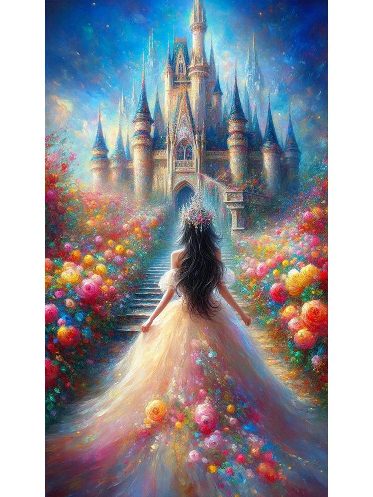 DIY 5D Diamond Embroidery Long Color Dress Princess Back Painting Mosaic Jewelry Cross Embroidery Palace Castle Home Decoration